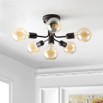 Marcel 20" Globe Farmhouse Modern Iron Bistro LED Semi Flush Mount - JONATHAN Y
